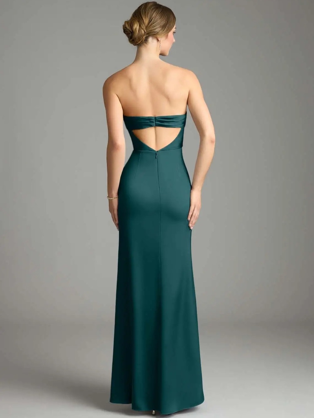 NWT Azazie Leonis Pine Mermaid Pleated Stretch Satin Convertible Dress - Picture 2 of 4